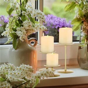 Set of three, Gold Metallic Candle Holders